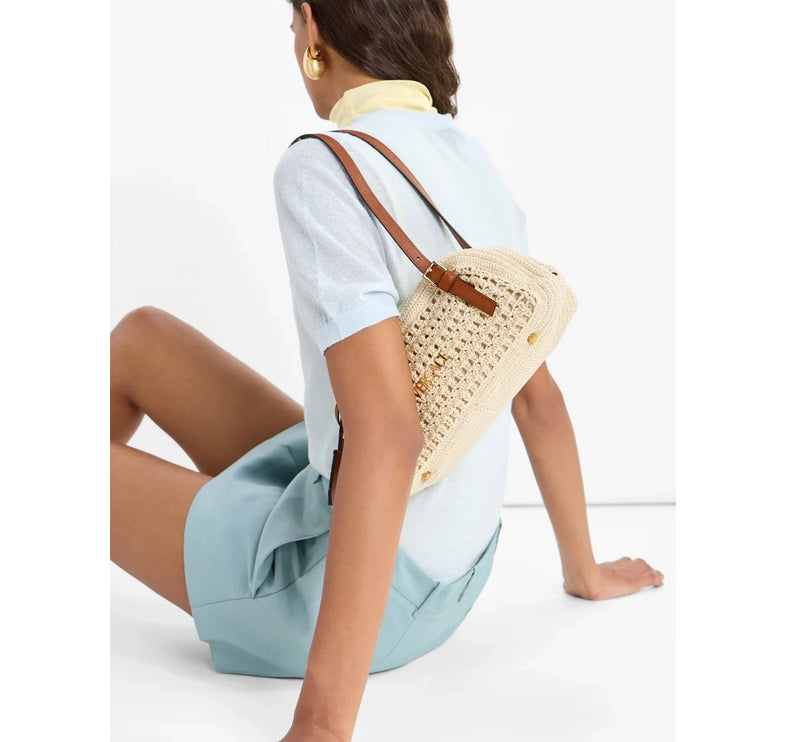 Versace Women's Versace Tag Raffia Bowling Bag Beige