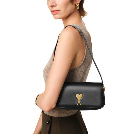 AMI Alexandre Mattiussi Leather Paris Paris Shoulder Bag Black