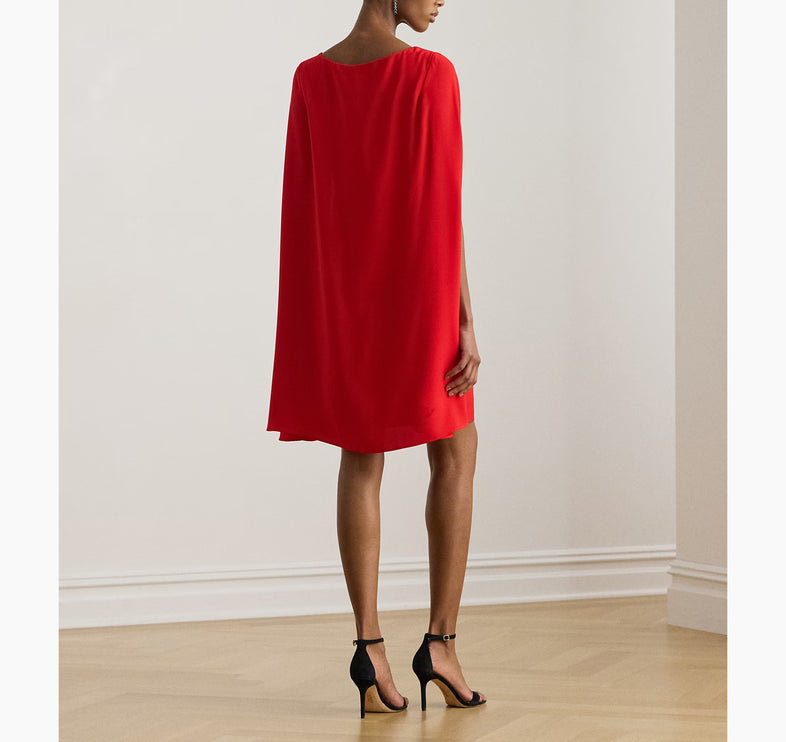 Polo Ralph Lauren Women's Cape Georgette Cocktail Dress Cruise Red