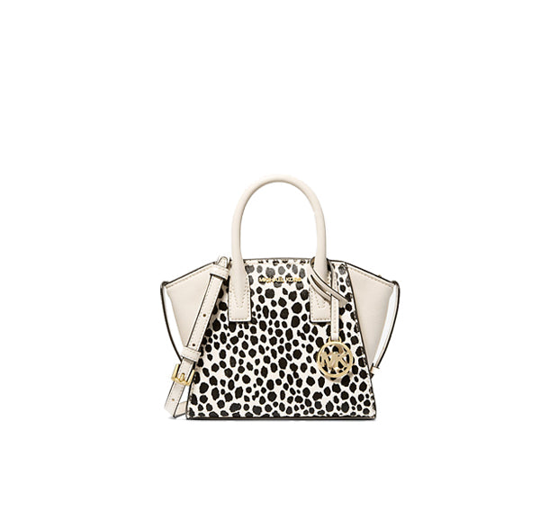 Michael Kors Women's Avril Extra Small Cheetah Print Calf Hair and Leather Satchel Light Cream Multi