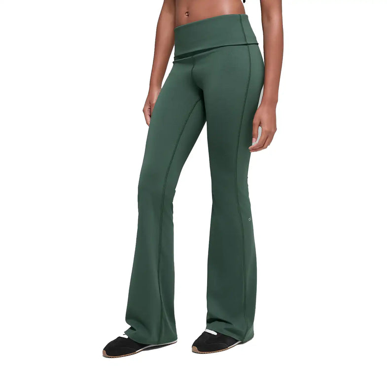 alo Women's Softsculpt Foldover Flare Legging Clover Green
