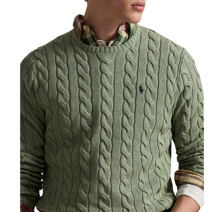Polo Ralph Lauren Men's Cable-Knit Cotton Sweater Fern Green Heather