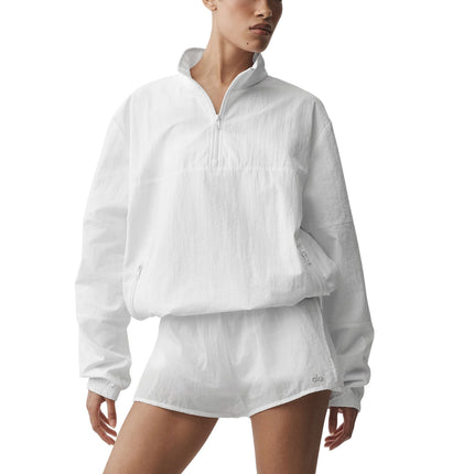 alo Women's Light Weight Takeaway Track Pullover White