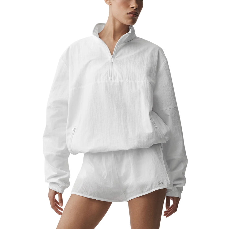 alo Women's Light Weight Takeaway Track Pullover White