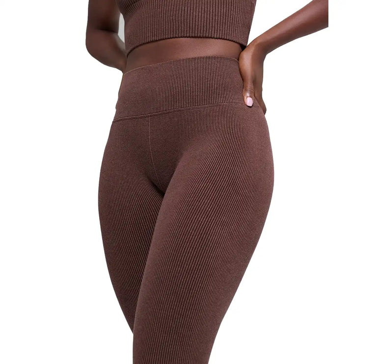 alo Women's Seamless High-Waist Two Tone Rib Legging Brownstone Heather