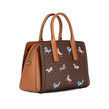 Michael Kors Women's Laila Medium Signature Logo Satchel Brown/Acorn