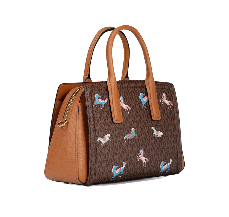 Michael Kors Women's Laila Medium Signature Logo Satchel Brown/Acorn