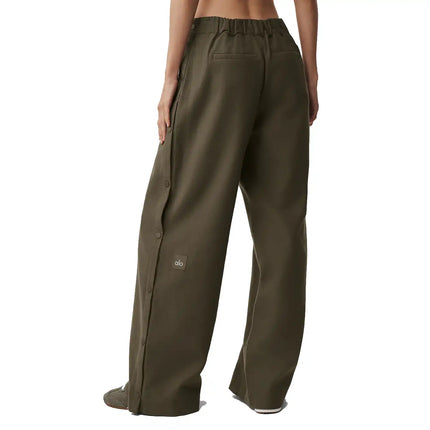 alo Women's Mid-Rise Cosmopolitan Snap Pant Olive Tree
