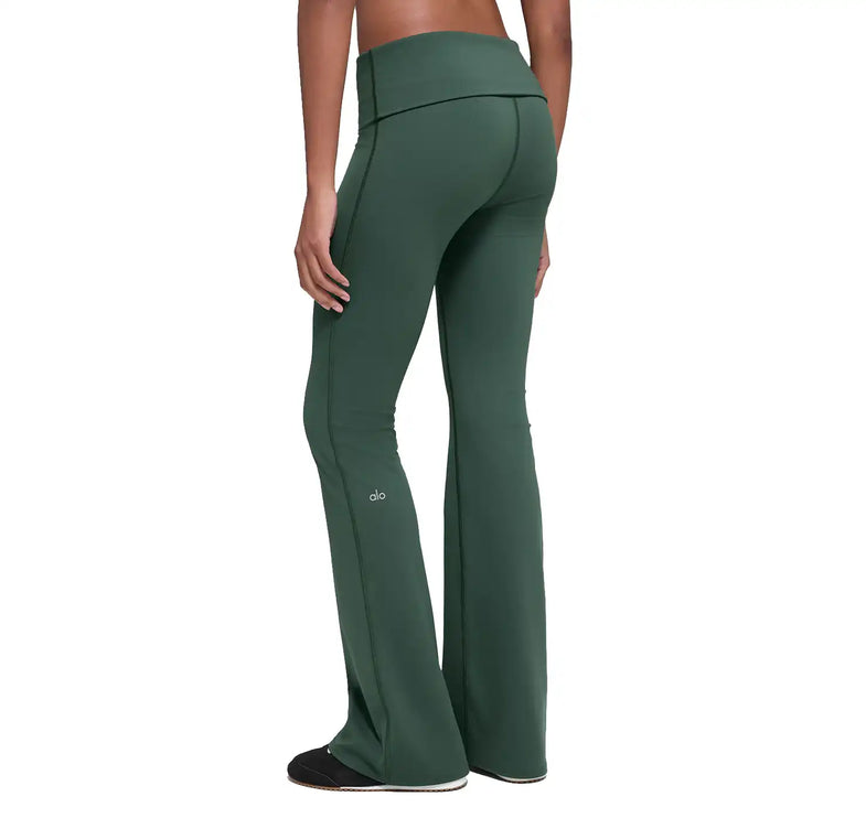 alo Women's Softsculpt Foldover Flare Legging Clover Green