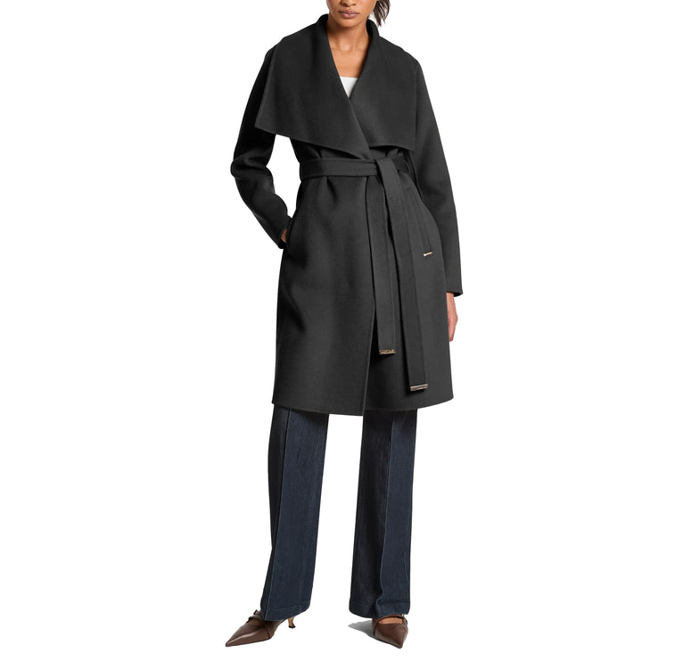 Michael Kors Women's Wool Blend Wrap Coat Black