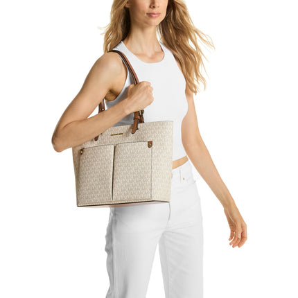 Michael Kors Women's Jet Set Medium Logo Pocket Tote Bag Vanilla