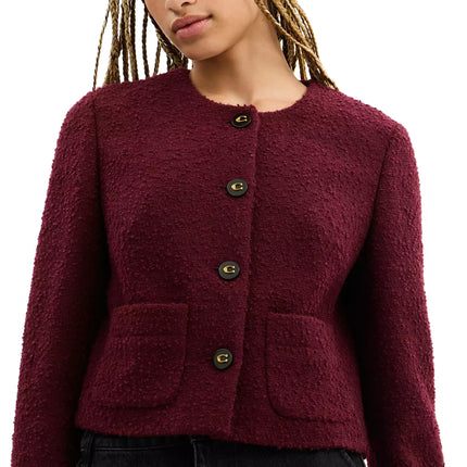 Coach Women's Boucle Cardigan Jacket Burgundy