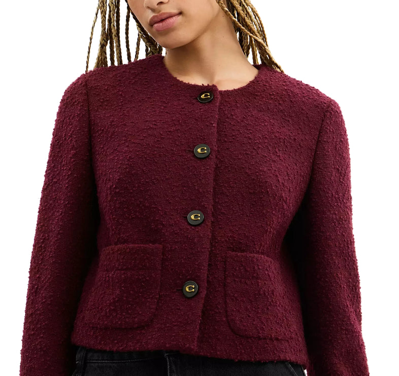 Coach Women's Boucle Cardigan Jacket Burgundy