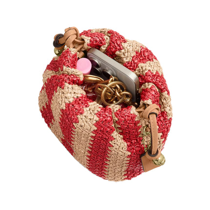 Coach Women's Faye Mini Drawstring Bag With Stripes Gold/Red/Tan