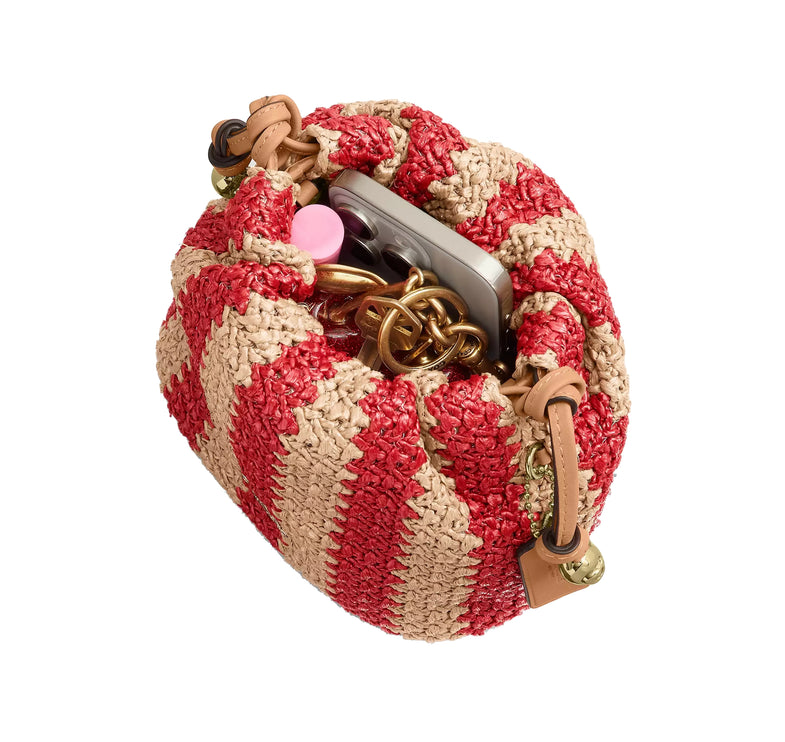Coach Women's Faye Mini Drawstring Bag With Stripes Gold/Red/Tan