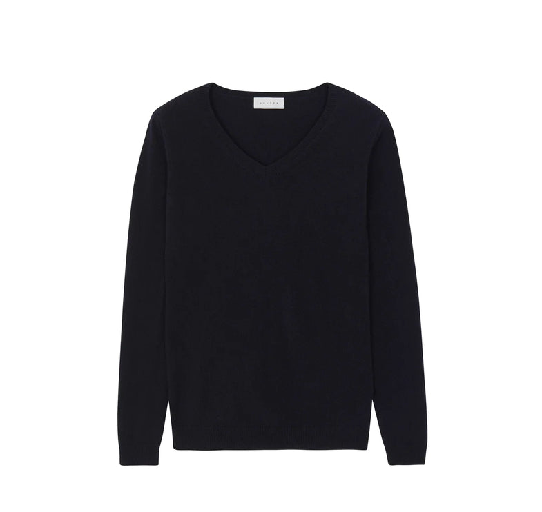 KUJTEN Women's Vicky V-Neck Cashmere Sweater Dark Navy Blue