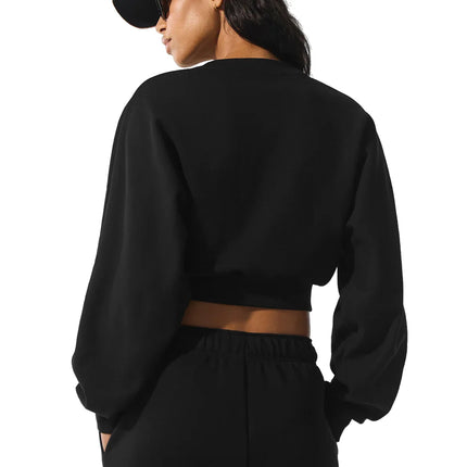 alo Women's Cropped Accolade Crewneck Black