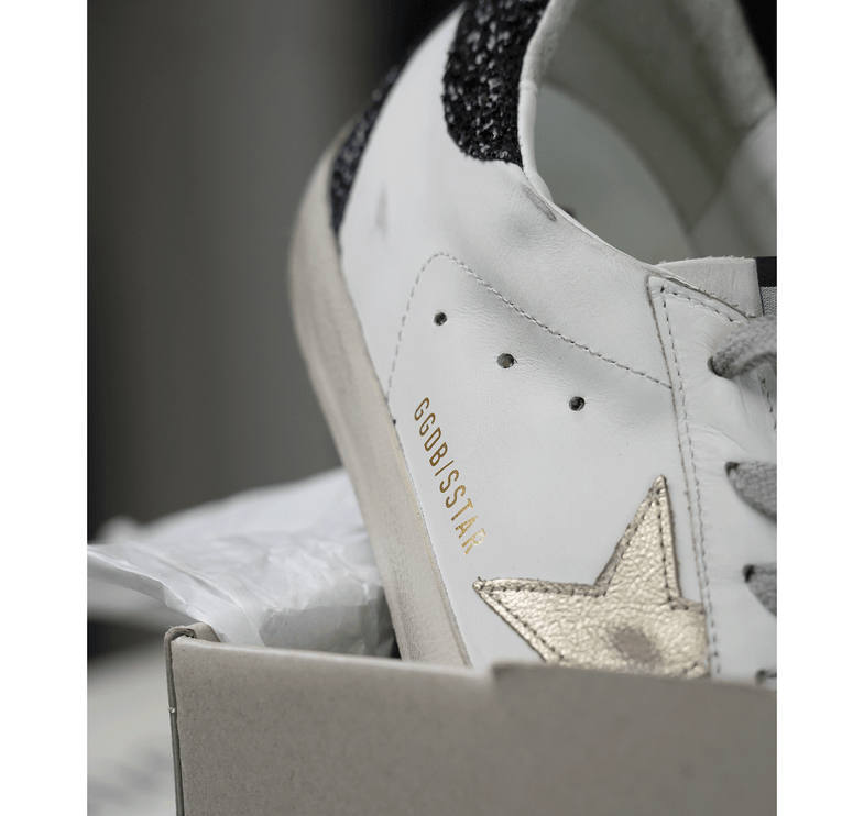 Golden Goose Women's Super Star Sneakers with Gold Star and Black Glitter