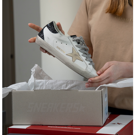 Golden Goose Women's Super Star Sneakers with Gold Star and Black Glitter