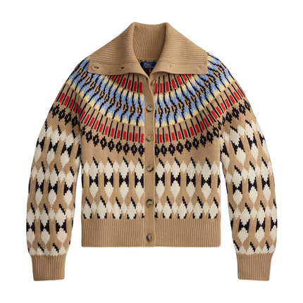 Polo Ralph Lauren Women's Geo-Motif Wool-Cashmere Cardigan Camel Multi