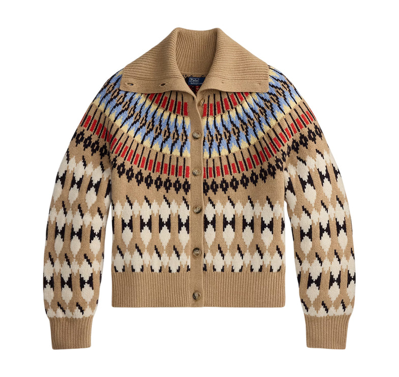 Polo Ralph Lauren Women's Geo-Motif Wool-Cashmere Cardigan Camel Multi