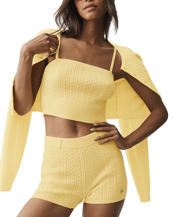 alo Women's Mini Cable Sweater Tank Warm Butter