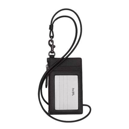 Coach Women's Zip Lanyard Card Case In Signature Canvas Gunmetal/Charcoal/Black