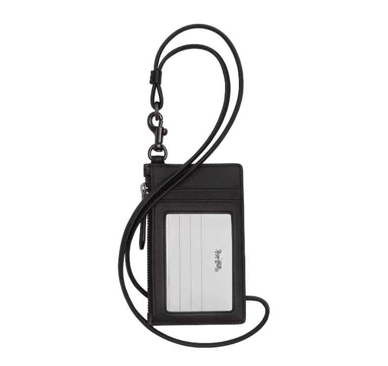Coach Women's Zip Lanyard Card Case In Signature Canvas Gunmetal/Charcoal/Black