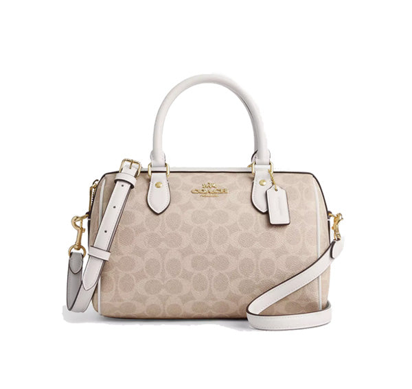 Coach Women's Rowan Satchel Bag In Signature Canvas Gold/Sand/Chalk