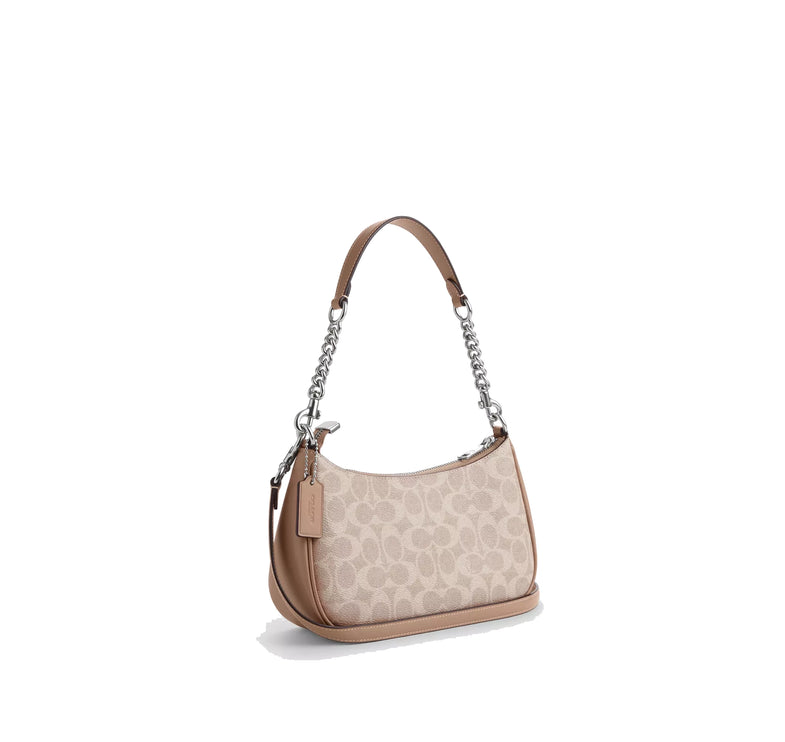 Coach Women's Teri Shoulder Bag In Signature Canvas Silver/Sand/Taupe