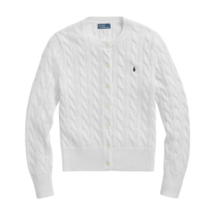 Polo Ralph Lauren Women's Cable-Knit Cotton Crewneck Cardigan White