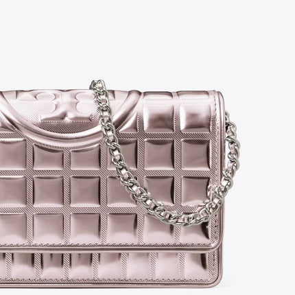 Tory Burch Women's Fleming Metallic Quilt Crossbody Sparkle Pink