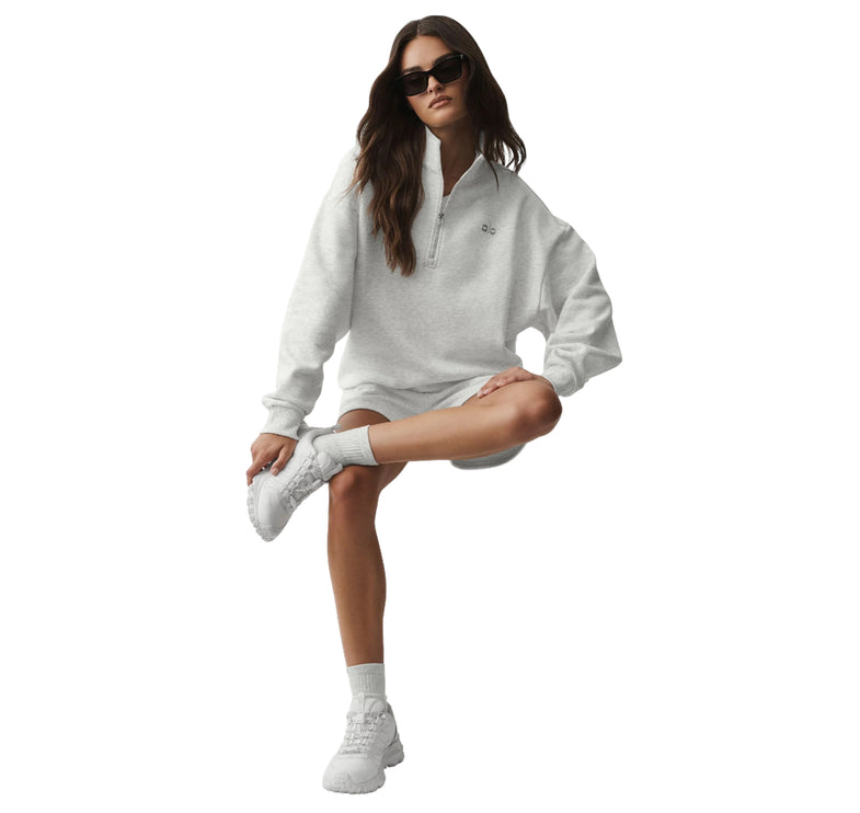 alo Women's Accolade 1/4 Zip Pullover White Heather