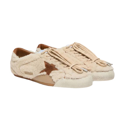Golden Goose Women's True-Star in Beige Shearling with Tan Leather Star