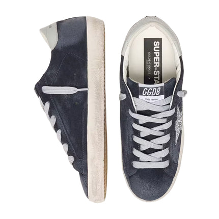 Golden Goose Women's Super-Star Star in Blue Suede with Silver Glitter Star