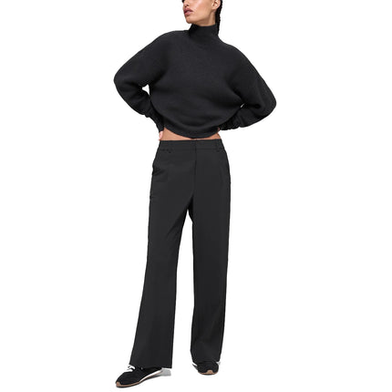 alo Women's Wool Cashmere Cropped New Class Turtleneck Sweater Black