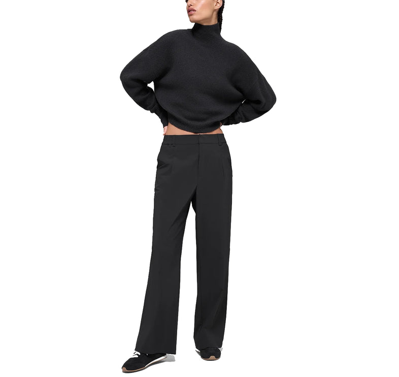 alo Women's Wool Cashmere Cropped New Class Turtleneck Sweater Black