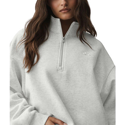 alo Women's Accolade 1/4 Zip Pullover White Heather