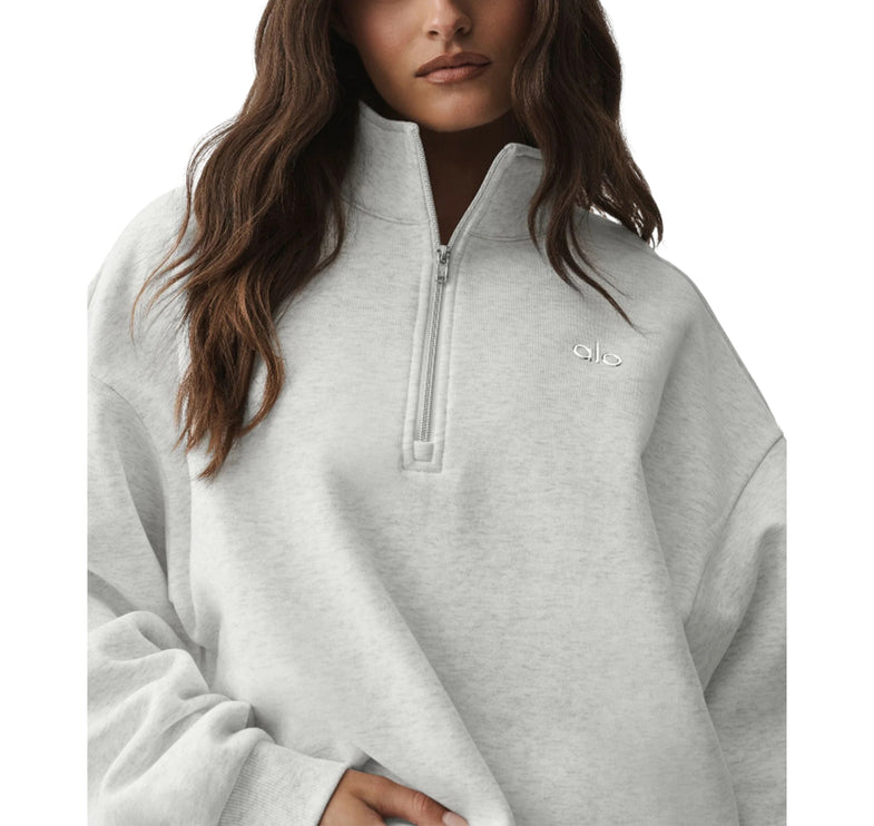 alo Women's Accolade 1/4 Zip Pullover White Heather