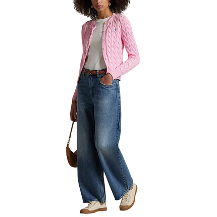 Polo Ralph Lauren Women's Cable-Knit Cotton Crewneck Cardigan Carmel Pink