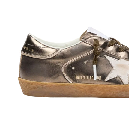 Golden Goose Women's Super-Star Star LTD in Olive-Green Laminated Leather with White Star