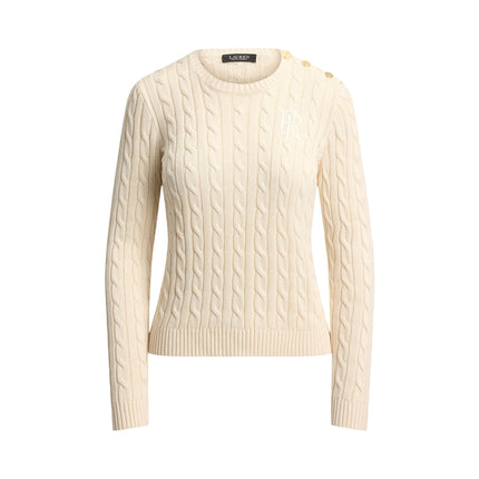 Polo Ralph Lauren Women's Button-Trim Cable-Knit Sweater Mascarpone Cream