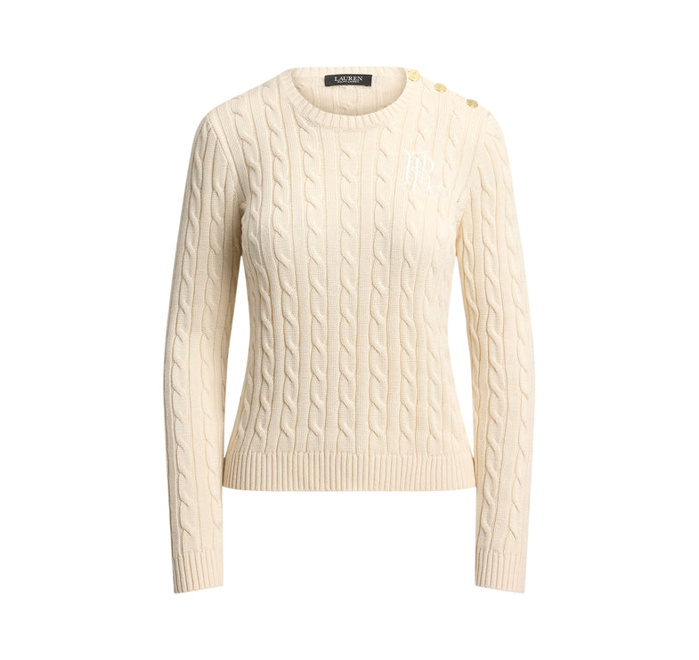 Polo Ralph Lauren Women's Button-Trim Cable-Knit Sweater Mascarpone Cream