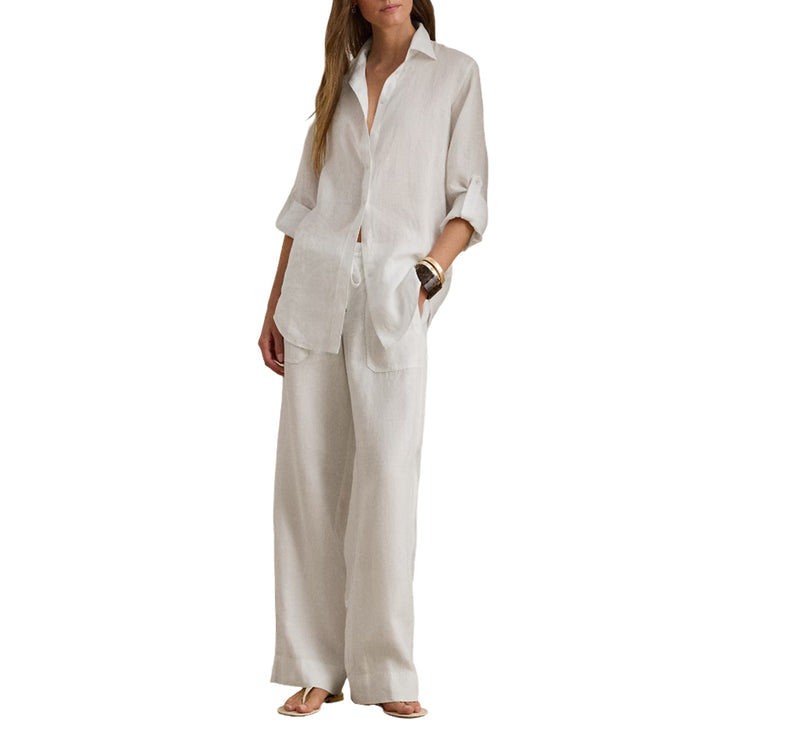Polo Ralph Lauren Women's Linen Wide-Leg Pant White