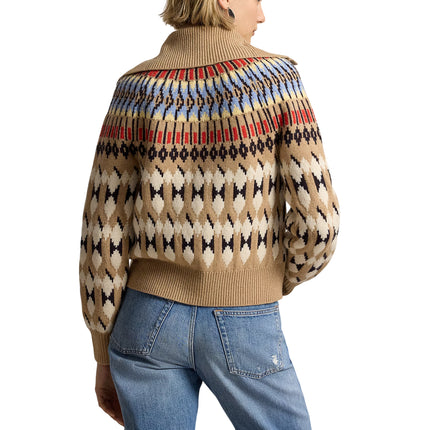 Polo Ralph Lauren Women's Geo-Motif Wool-Cashmere Cardigan Camel Multi