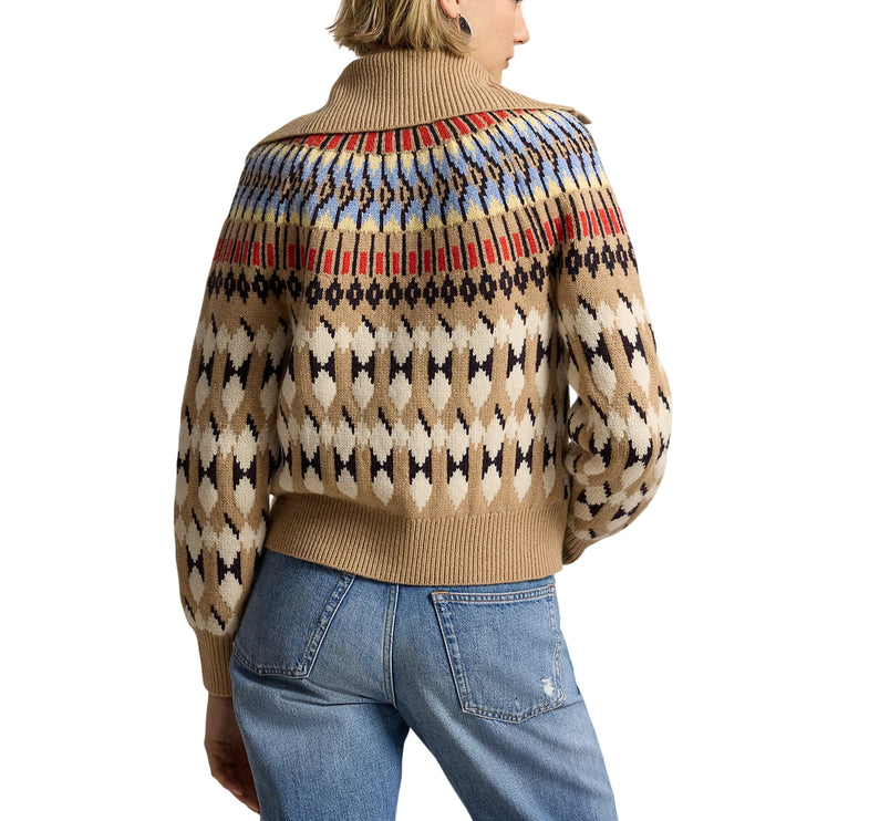 Polo Ralph Lauren Women's Geo-Motif Wool-Cashmere Cardigan Camel Multi