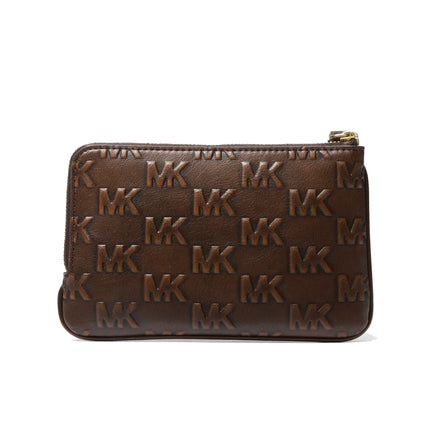 Michael Kors Women's Jet Set Travel Small Burnished Logo Embossed Wristlet Chocolate