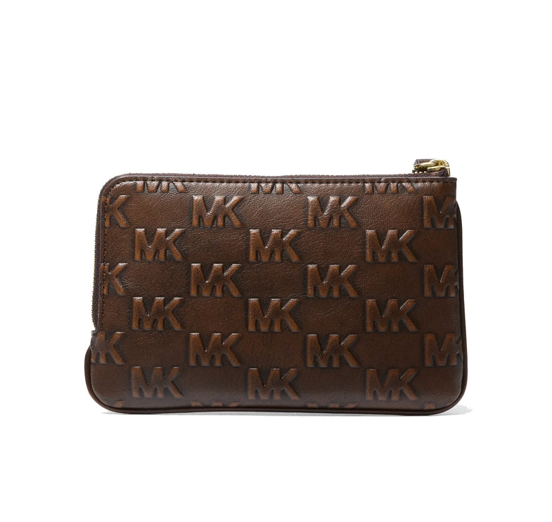 Michael Kors Women's Jet Set Travel Small Burnished Logo Embossed Wristlet Chocolate