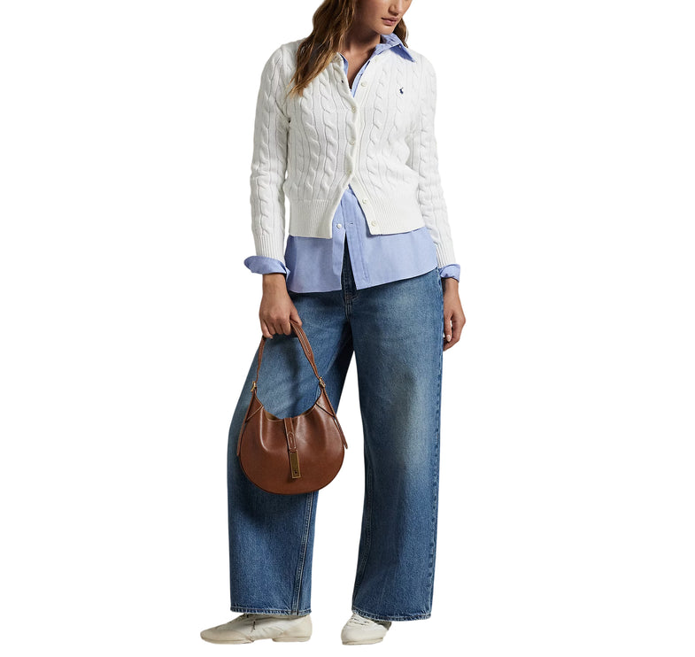 Polo Ralph Lauren Women's Cable-Knit Cotton Crewneck Cardigan White