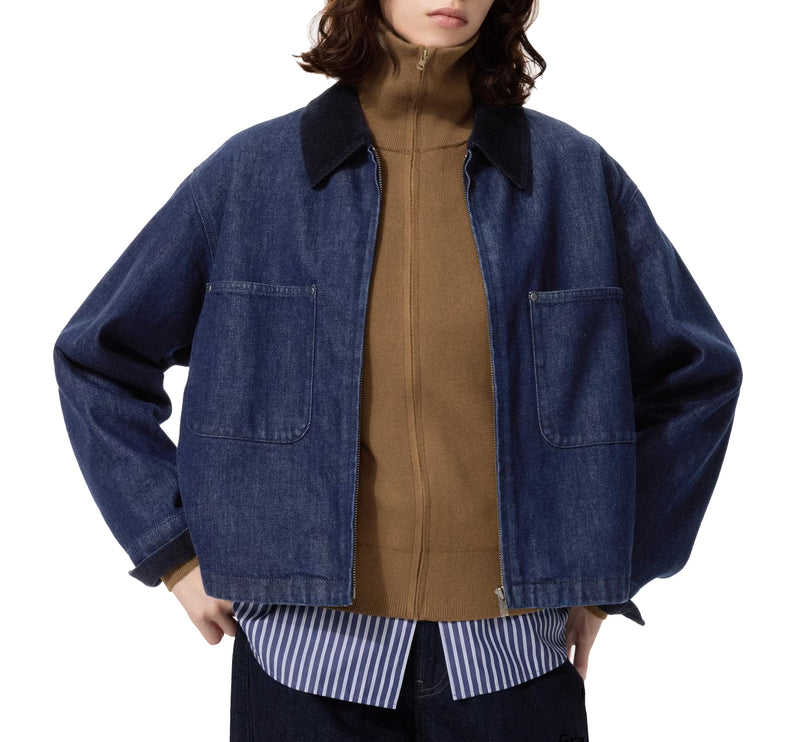 Uniqlo Unisex Zip Up Short Jacket | Denim 69 Navy